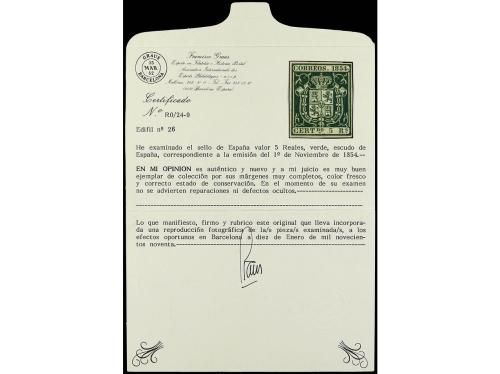 (*) ESPAÑA. Ed. 26. 5 reales verde. MAGNÍFICO EJEMPLAR. Cert