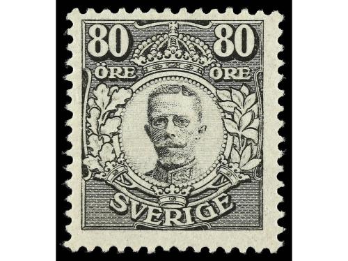 * SUECIA. Yv. 101, 103. 1918. GUSTAVO V. 55 ö. azul y 80 ö. 