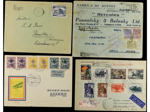 ✉ LETONIA. 1921-41. CONJUNTO de 34 cartas y tarjetas circula