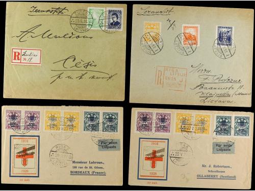 ✉ LETONIA. 1921-41. CONJUNTO de 34 cartas y tarjetas circula