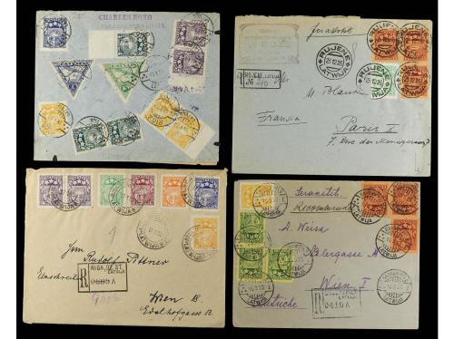 ✉ LETONIA. 1922-39. CONJUNTO de 12 cartas con interesantes f