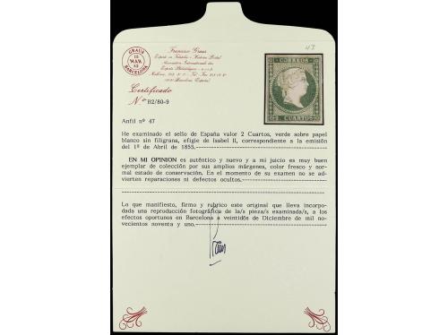 ** ESPAÑA. Ed. 47. 2 cuartos verde. PIEZA DE LUJO. Cert. GRA