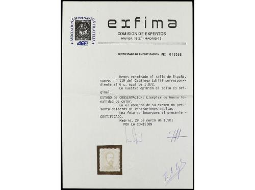 ** ESPAÑA. Ed. 119. 6 cts. azul. MAGNÍFICO EJEMPLAR. Cert. C