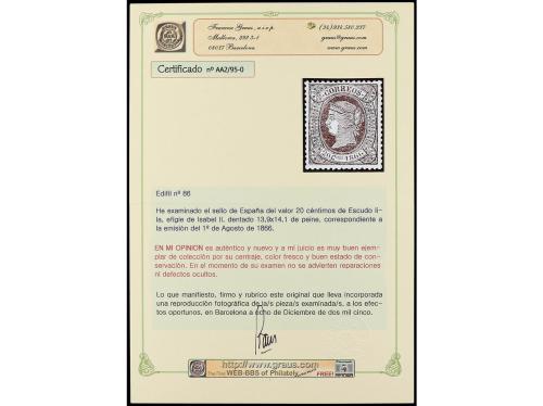 ** ESPAÑA. Ed. 86. 20 cts. lila. Excelente centraje. PIEZA D