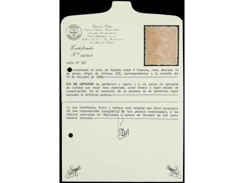 ** ESPAÑA. Ed. 227. 4 pts. rosa. PIEZA DE LUJO. Cert. GRAUS.