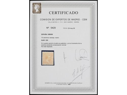 ** ESPAÑA. Ed. 225. 75 cts. naranja. PIEZA DE LUJO. Cert. CE