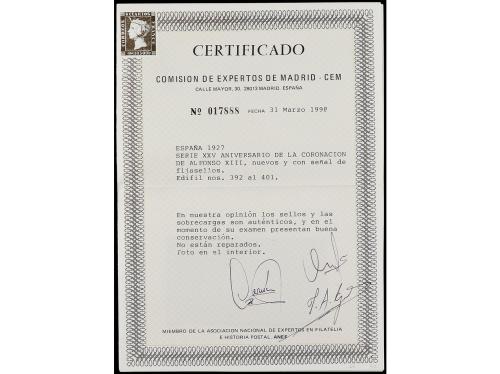 * ESPAÑA. Ed. 392/401. SERIE COMPLETA. 10 valores. Cert. CEM