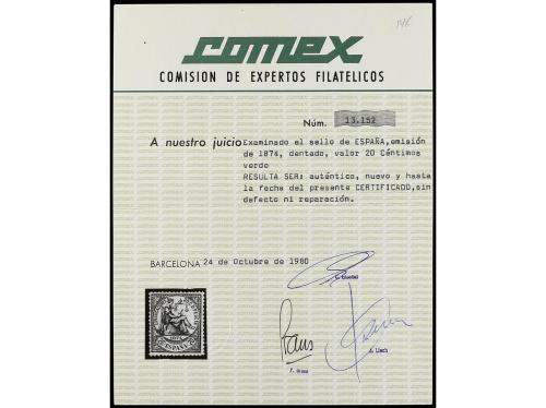 (*) ESPAÑA. Ed. 146. 20 céntimos verde. Bien centrado. Cert.