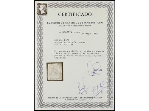 (*) ESPAÑA. Ed. 151. 4 pesetas carmín. Buen ejemplar. Cert. 