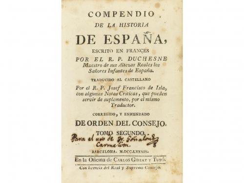 1779, 1789. LIBRO. (HISTORIA). DUCHESNE:. COMPENDIO DE LA H