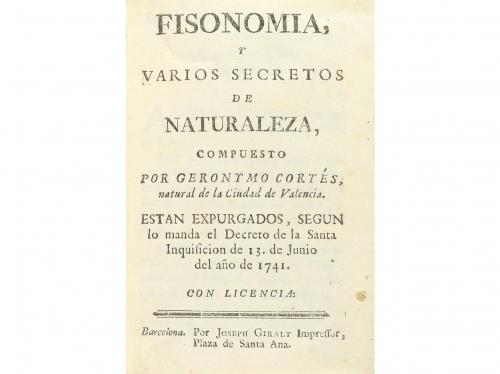1750 ca. LIBRO. (CIENCIAS). CORTÉS, GERONYMO:. FISONOMIA, Y