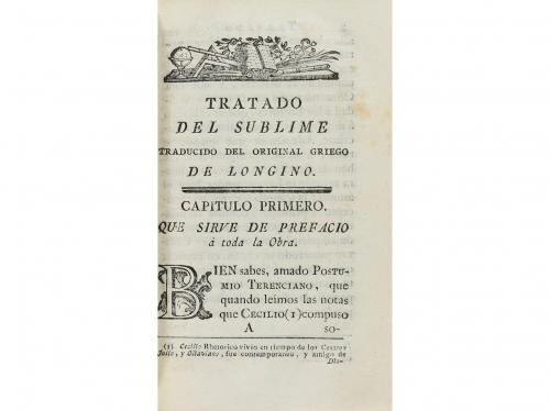 1770. LIBRO. (LITERATURA). LONGINO, DIONISIO:. EL SUBLIME. T