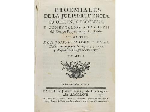 1767-1768. LIBRO. (DERECHO). MAYMO Y RIBES, JOSEPH:. PROEMIA