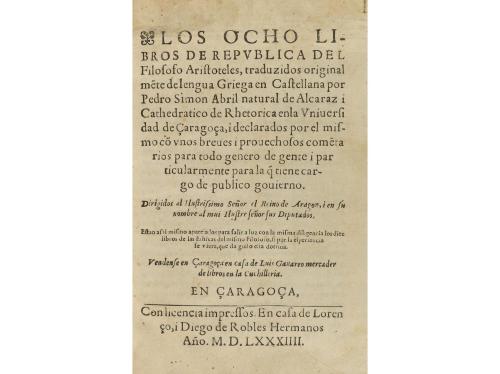 1584. LIBRO. (HUMANIDADES). ARISTOTELES:. LOS OCHO LIBROS DE