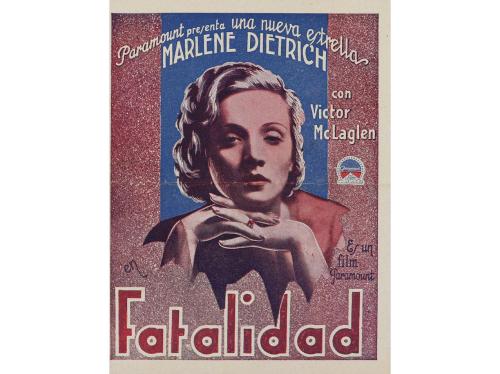 1931. PROGRAMA DE MANO. FATALIDAD. Díptico, offset. Colores 