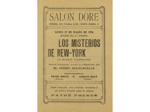 1914. PROGRAMA DE MANO. LOS MISTERIOS DE NEW-YORK. Díptico, 