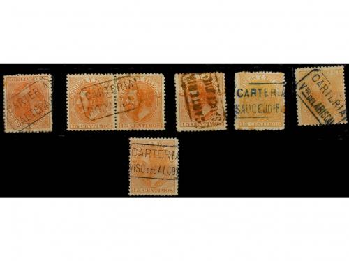 ° ESPAÑA. Ed. 210 (24). 15 cts. naranja. 24 sellos con mat. 