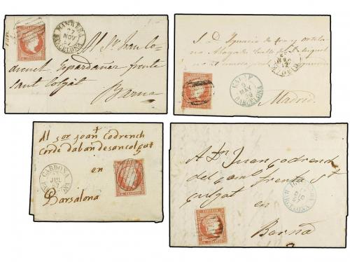 ✉ ESPAÑA. Ed. 48. 1856-58. OCHO cartas con sello de 4 cuarto