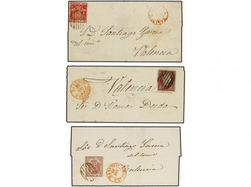 ✉ ESPAÑA. Ed. 24, 33A, 40. 1854-55. 3 cartas con sellos de 6
