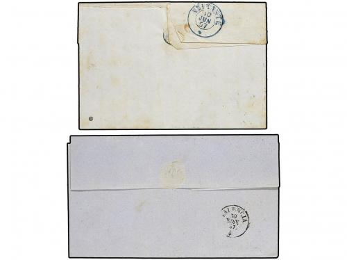 ✉ ESPAÑA. Ed. 48. 1857. 2 cartas con sello de 4 cuartos rojo
