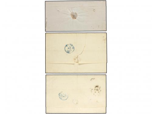 ✉ ESPAÑA. Ed. 33, 33A, 40. 1854-56. 3 cartas con sello de 4 