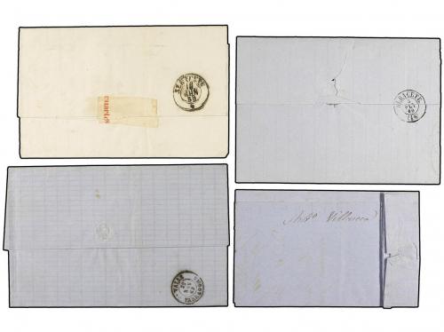 ✉ ESPAÑA. Ed. 48, 52, 58, 64. 1859-64. 4 cartas con sello de