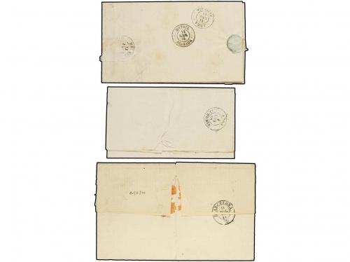 ✉ ESPAÑA. Ed. 48, 52, 64. 1859-64. 3 cartas con sello de 4 c
