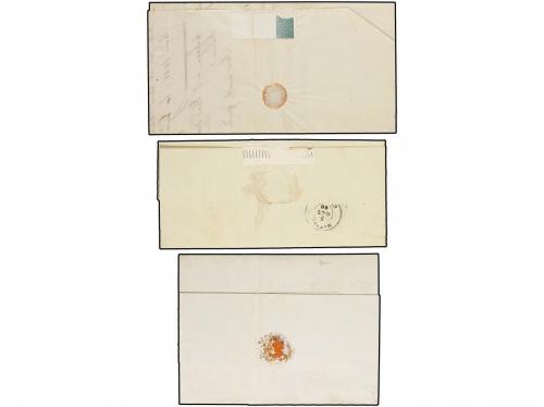 ✉ ESPAÑA. Ed. 52, 58, 64. 1860-64. 3 cartas con sello de 4 c