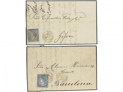 ✉ ESPAÑA. Ed. 75, 81, 88, 96, 107. 1865-70. 5 cartas con sel