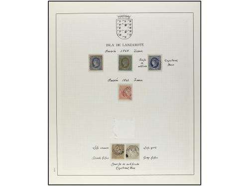 Δ ESPAÑA. 1856-65. DOS páginas de álbum con sellos, tiras y 