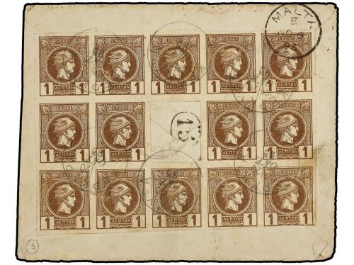 ✉ GRECIA. 1893. ´Window pane´ cover bearing a total of thirt