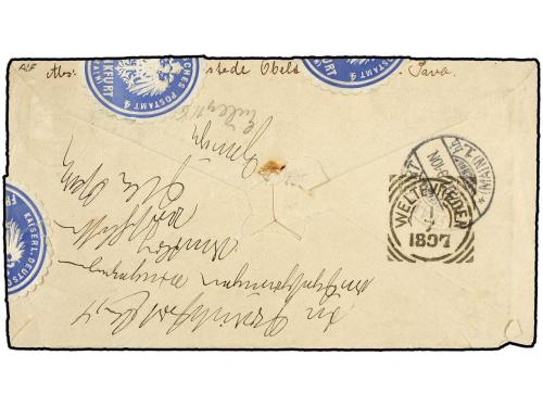 ✉ INDIA HOLANDESA. 1897. 12 1/2 c. Grey stationery envelope 