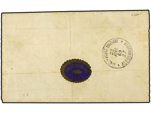 ✉ EGIPTO. 1869. Cover to ALEXANDRIA franked by 1867 1 pi. re