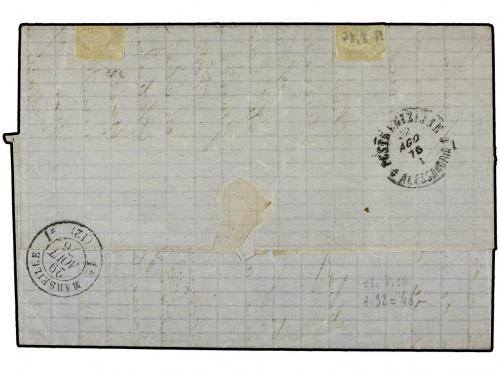 ✉ EGIPTO. 1870. CAIRO a FRANCIA. 20 pa. gris y 1 pi. rojo,