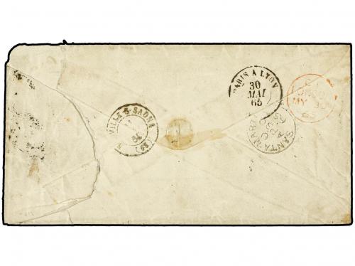 ✉ COLOMBIA. 1865. BOGOTA a FRANCIA. 10 ctvos. lila para el