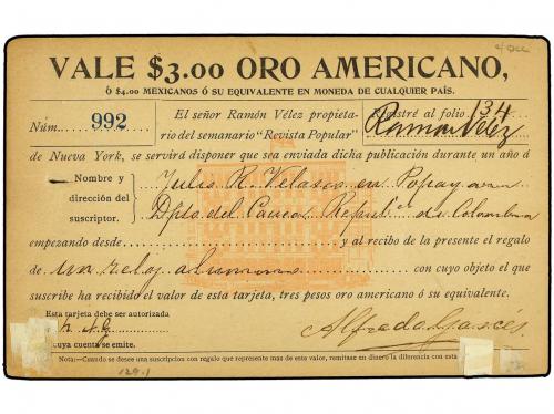 ✉ PANAMA. 1888. PANAMÁ a NEW YORK. Tarjeta postal con respu