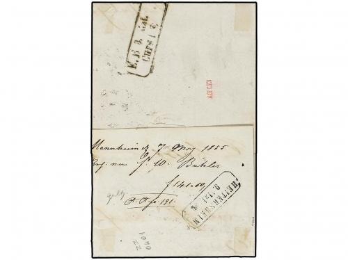 ✉ ECUADOR. 1855. MANNHEIM to HEITERSHEIM. 3 kr. black on gr