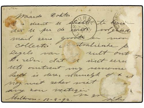✉ PANAMA. 1892 (April 18). 1891 1 1/2 on 2d violet postal s