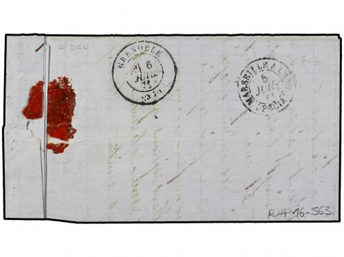 ✉ 1874. CONSTANTINOPLA a FRANCIA. Circulado con sello de Fr