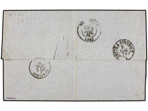 ✉ ITALIA. 1870. PALERMO a FRANCIA. Circulada con dos sellos