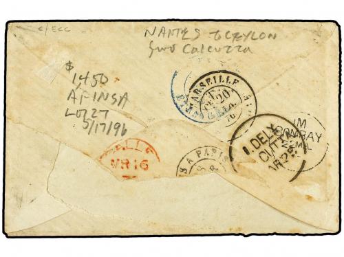 ✉ CEILAN. Yv. 54+57. 1876 (Feb. 16). Cover to a Ship´s Capt