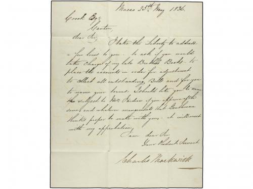 ✉ MACAO. 1836 (25 Mayo). MACAO a CANTON. Carta completa con