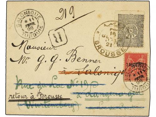 ✉ 1898. BROUSSE (Turquía) a SALONIQUE. 1 piastra negro reex