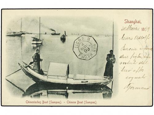 ✉ CHINA. 1899. SHANGHAI to TRIESTE (Austria). Postcard with