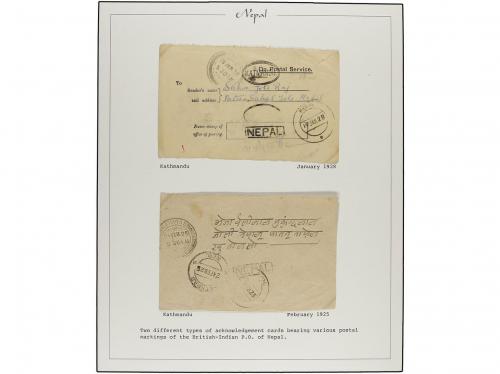✉ NEPAL. 1916-25. TWO album pages with five ACKNOWLEDGEMENT
