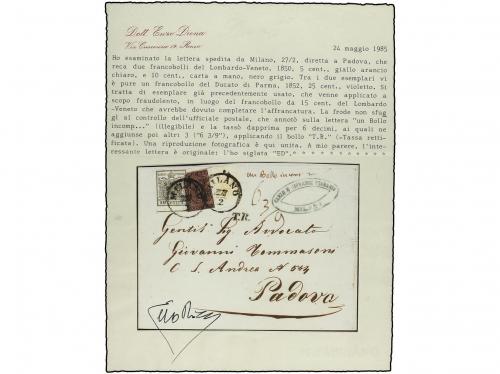 ✉ 1852. Cover from MILAN to PADUA franked by Lombardy Venet