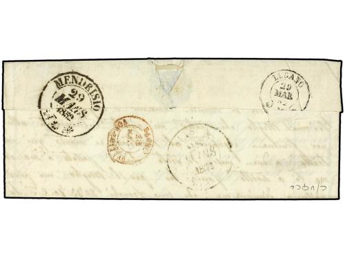 ✉ FRANCIA. Yv. 5f. 1852. PARÍS a MENDRISIO (Suiza). 40 cts. 