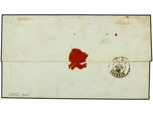 ✉ ARGELIA. 1852. Envuelta circulada a ARGEL con sello de 25 