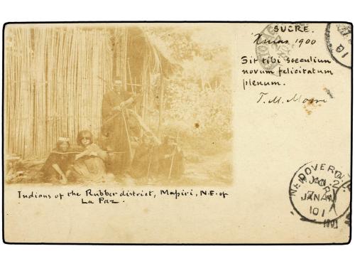 ✉ BOLIVIA. 1900. SUCRE a U.S.A. Entero Postal con fotografía