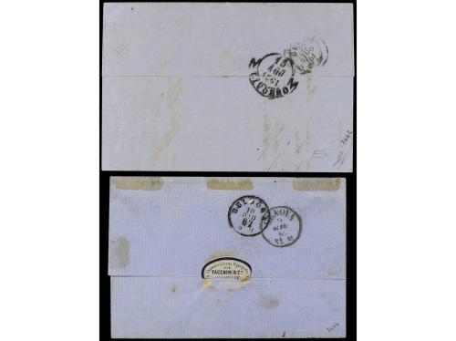 ✉ FRANCIA. 1861-62. 2 covers with 20 + 20 cts and 40 cts sta